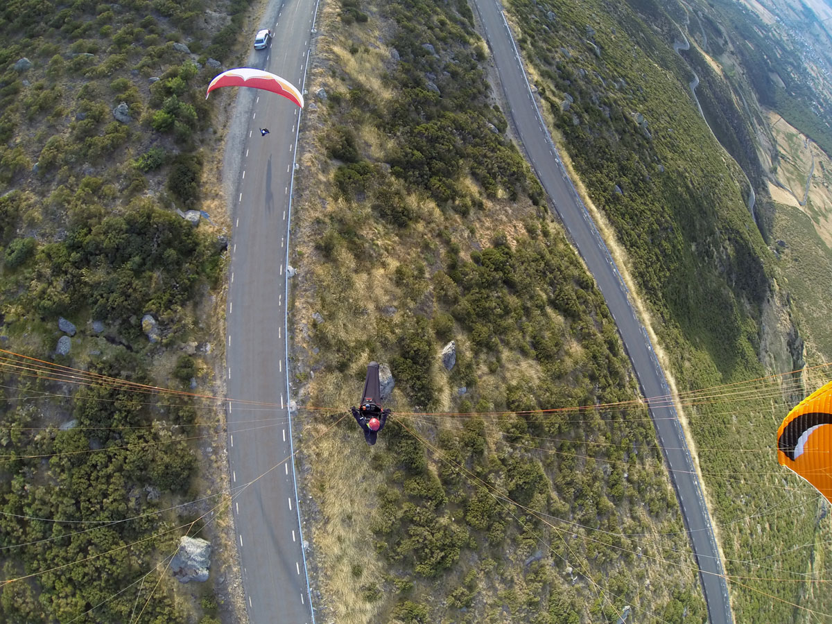 paragliding lines over road